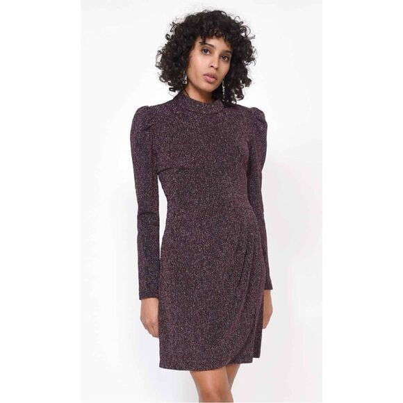 Greylin Jackie Metallic Knit Mock Neck Sheath Dress Purple Small Party Cocktail - Picture 1 of 16
